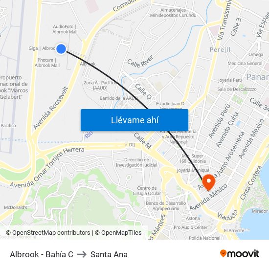 Albrook - Bahía C to Santa Ana map