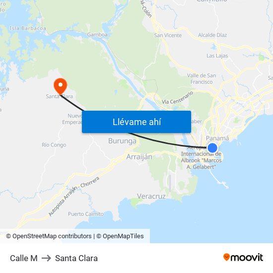 Calle M to Santa Clara map