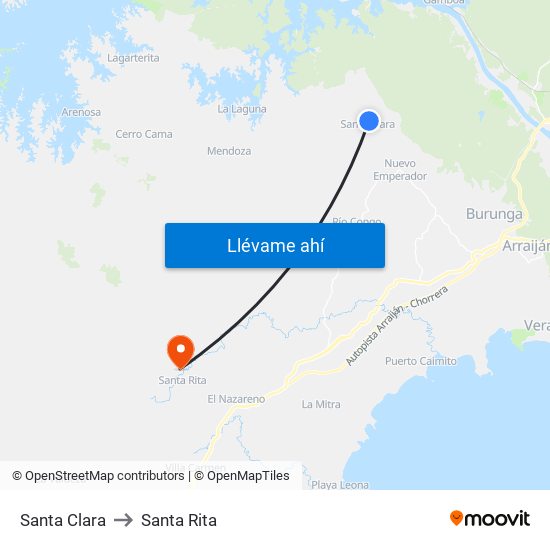 Santa Clara to Santa Rita map