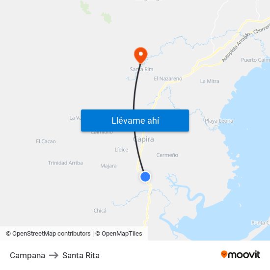 Campana to Santa Rita map