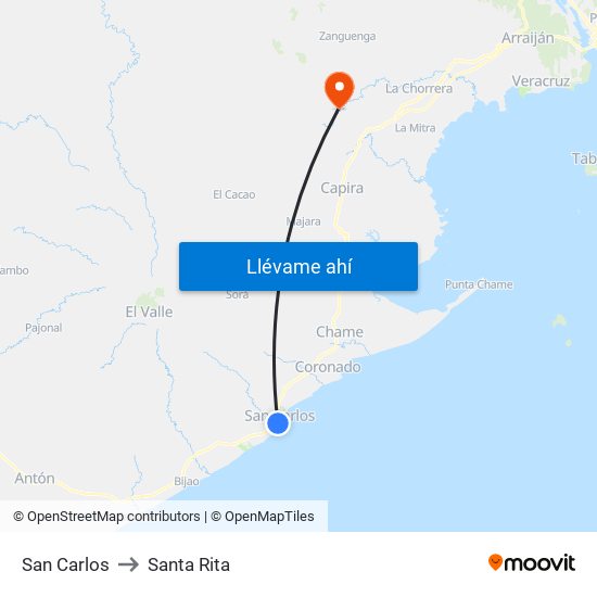 San Carlos to Santa Rita map