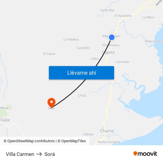 Villa Carmen to Sorá map