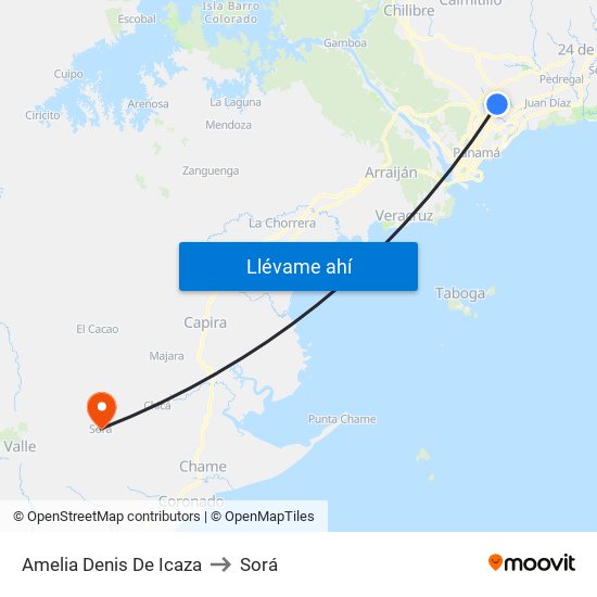 Amelia Denis De Icaza to Sorá map