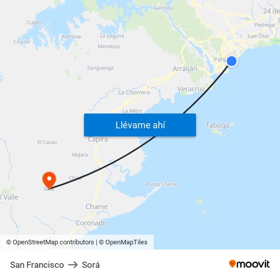 San Francisco to Sorá map