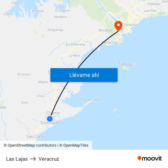 Las Lajas to Veracruz map