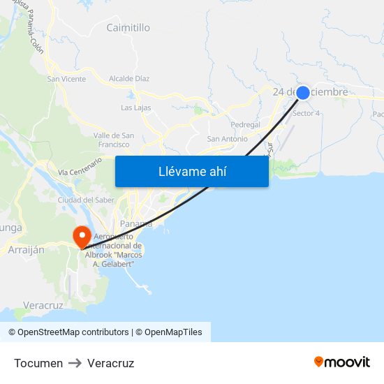 Tocumen to Veracruz map