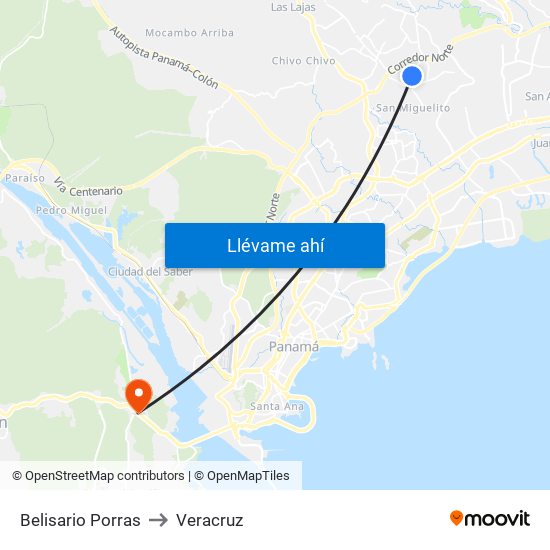 Belisario Porras to Veracruz map