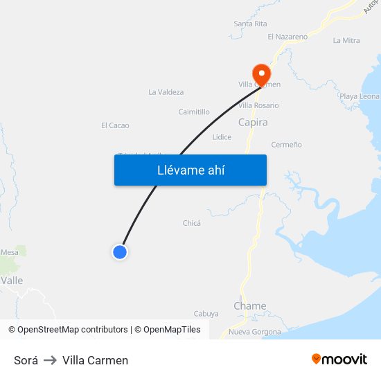 Sorá to Villa Carmen map