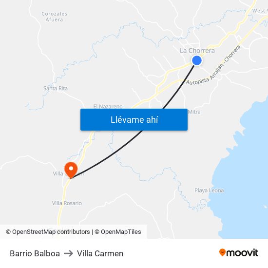Barrio Balboa to Villa Carmen map