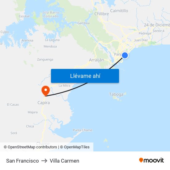 San Francisco to Villa Carmen map