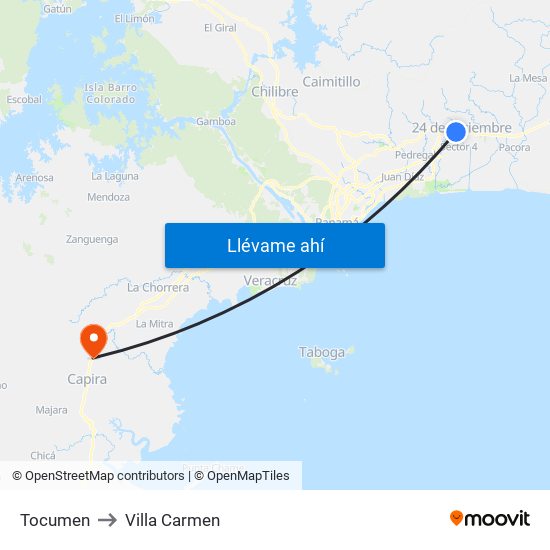 Tocumen to Villa Carmen map