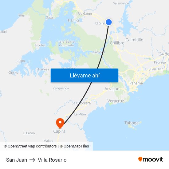 San Juan to Villa Rosario map