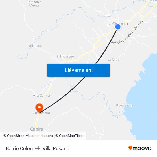 Barrio Colón to Villa Rosario map