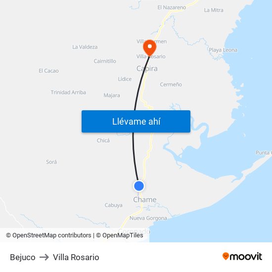 Bejuco to Villa Rosario map