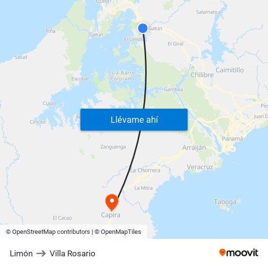 Limón to Villa Rosario map