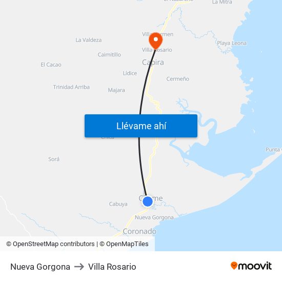 Nueva Gorgona to Villa Rosario map