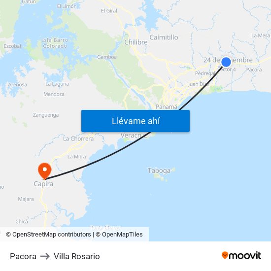 Pacora to Villa Rosario map