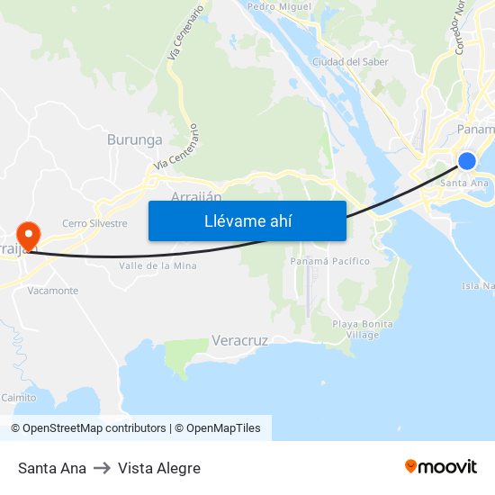 Santa Ana to Vista Alegre map