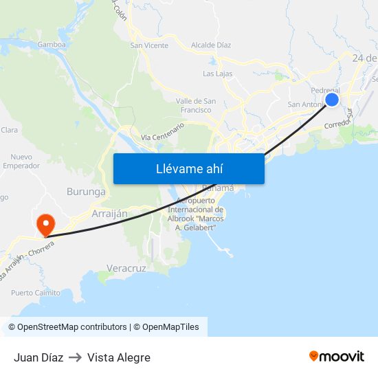 Juan Díaz to Vista Alegre map