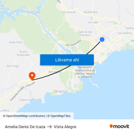 Amelia Denis De Icaza to Vista Alegre map