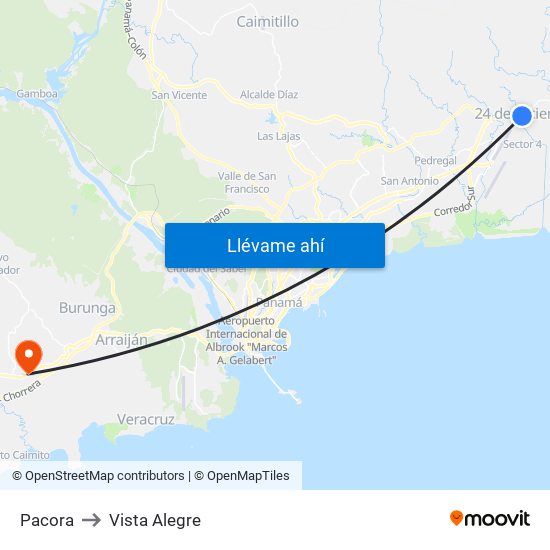 Pacora to Vista Alegre map