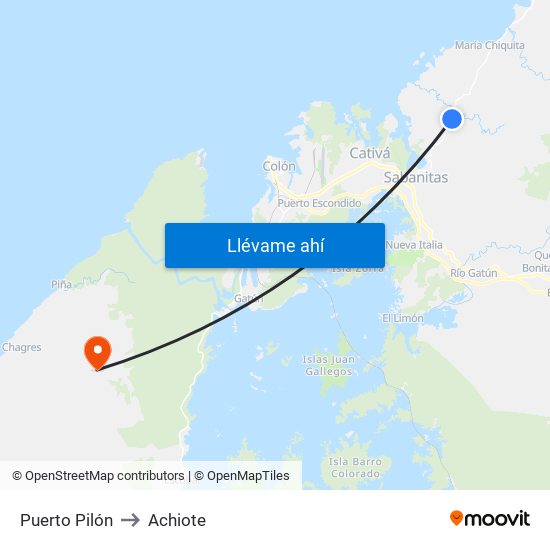 Puerto Pilón to Achiote map