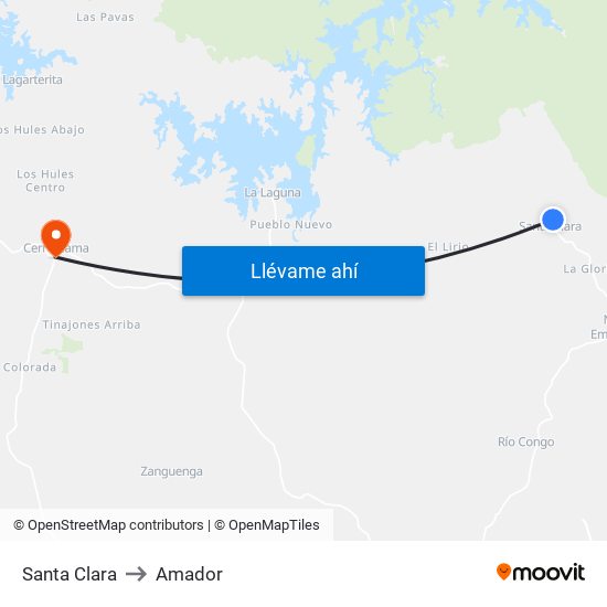 Santa Clara to Amador map