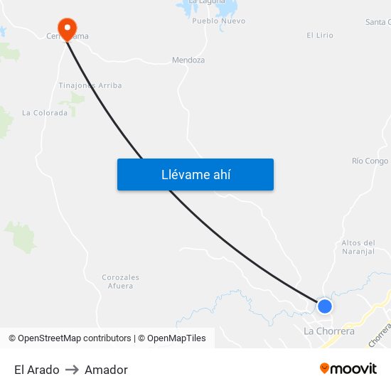 El Arado to Amador map