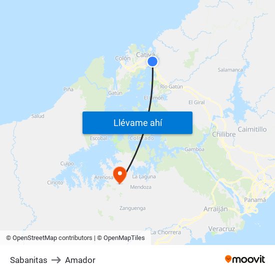 Sabanitas to Amador map