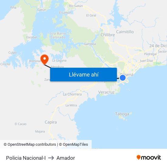 Policia Nacional-I to Amador map