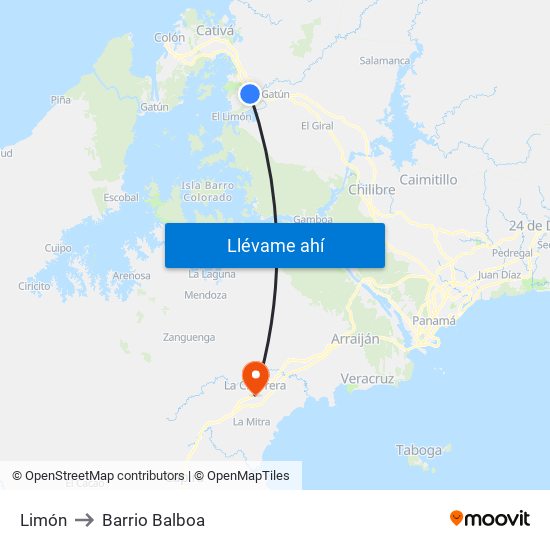 Limón to Barrio Balboa map
