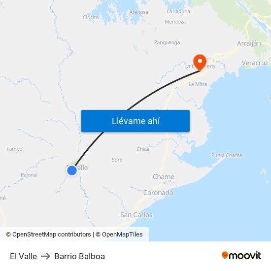 El Valle to Barrio Balboa map