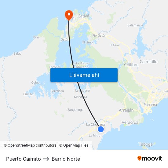 Puerto Caimito to Barrio Norte map