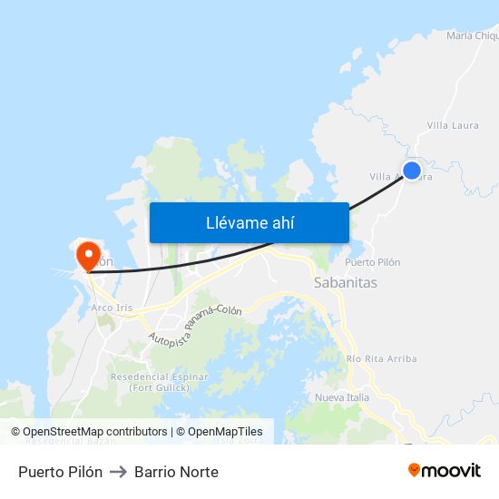 Puerto Pilón to Barrio Norte map