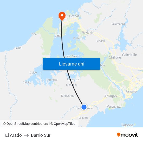 El Arado to Barrio Sur map