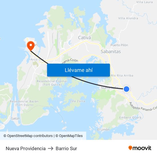 Nueva Providencia to Barrio Sur map