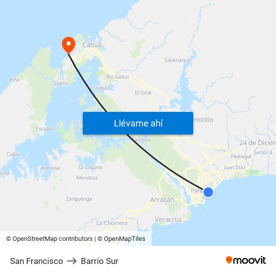San Francisco to Barrio Sur map