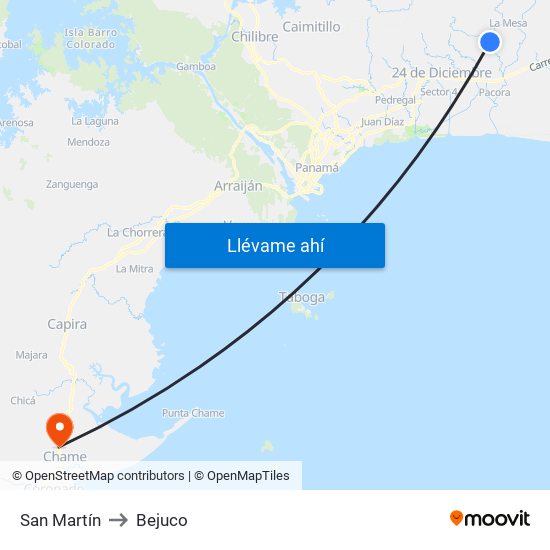 San Martín to Bejuco map