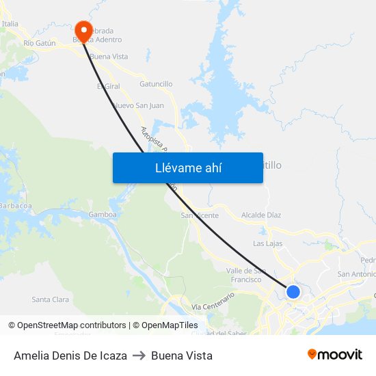 Amelia Denis De Icaza to Buena Vista map