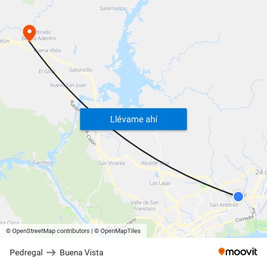 Pedregal to Buena Vista map