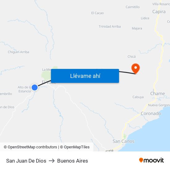 San Juan De Dios to Buenos Aires map