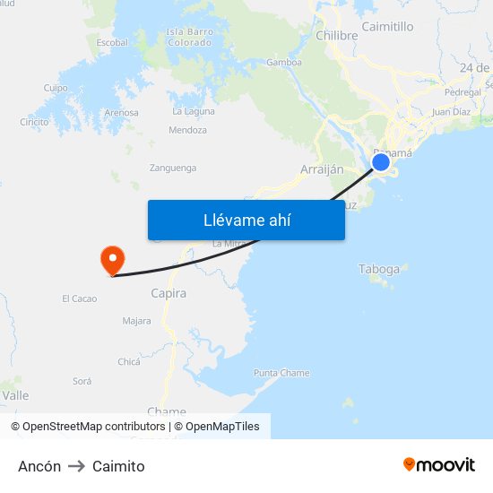 Ancón to Caimito map