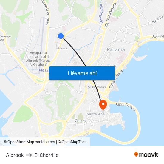 Albrook to El Chorrillo map