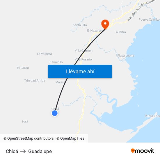 Chicá to Guadalupe map