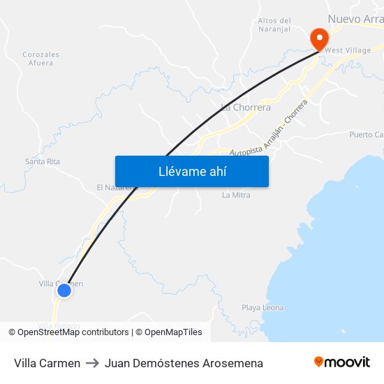 Villa Carmen to Juan Demóstenes Arosemena map