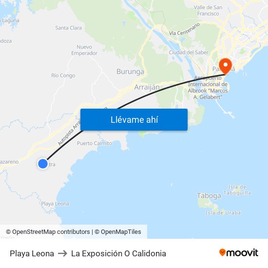 Playa Leona to La Exposición O Calidonia map