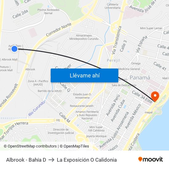 Albrook - Bahía D to La Exposición O Calidonia map