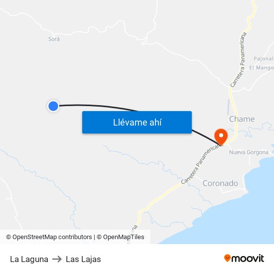 La Laguna to Las Lajas map