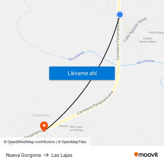 Nueva Gorgona to Las Lajas map