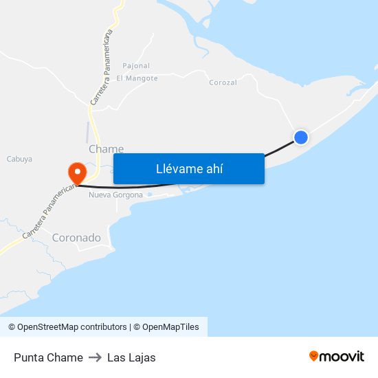 Punta Chame to Las Lajas map